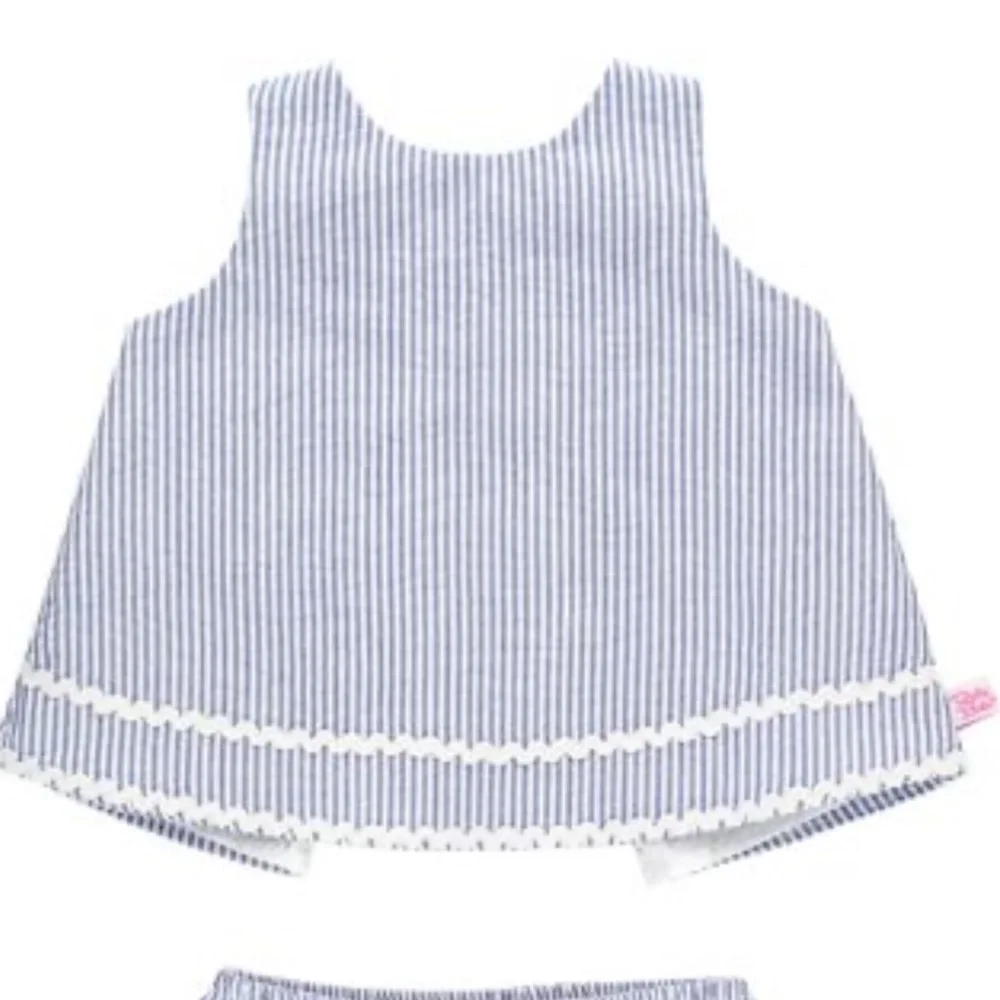 RuffleButts Girls Seersucker Ric Rac Open Back Swing Top size 6-12 months. - Picture 7 of 7